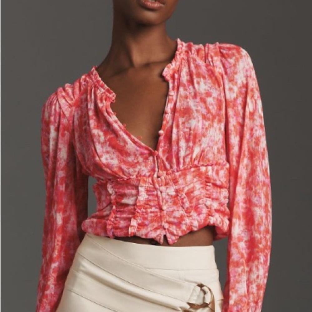Anthropologie Pink Ruched Crop Top